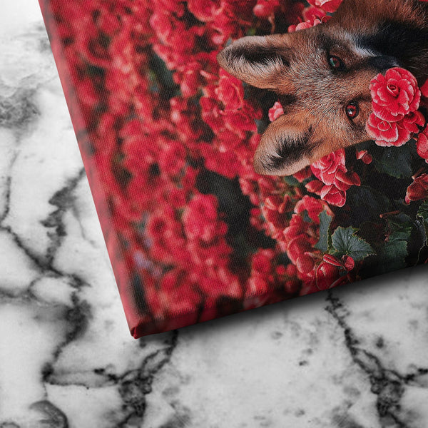 Fox and flowers canvas wall art