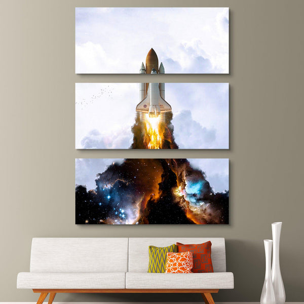 Mickael Riguard - Space Launch Rocket 3 piece wall art