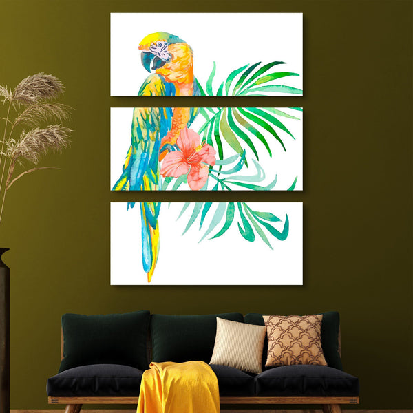 Watercolor Macaw wall art painting 3 piece