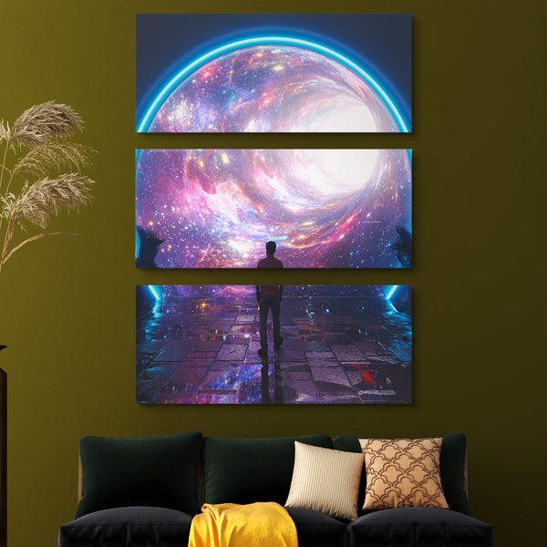 Wormhole Neon Portal to Outer Space Canvas Print 3 piece wall art