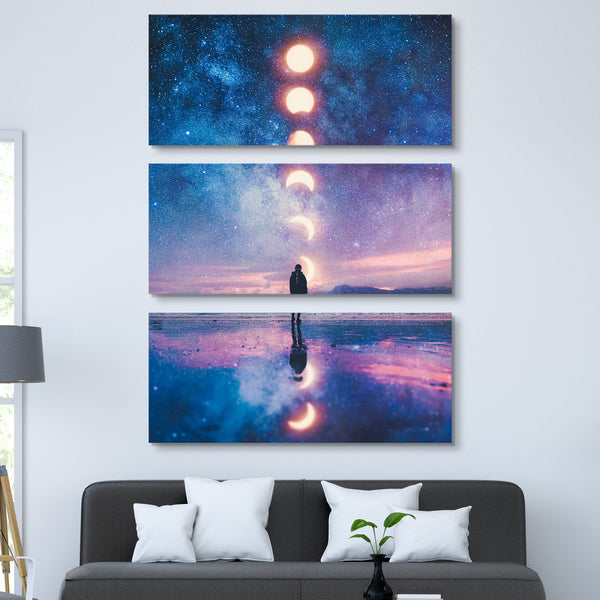 That One Time Planetary Alignment Galaxy Surrealism Canvas Print 3 piece wall art