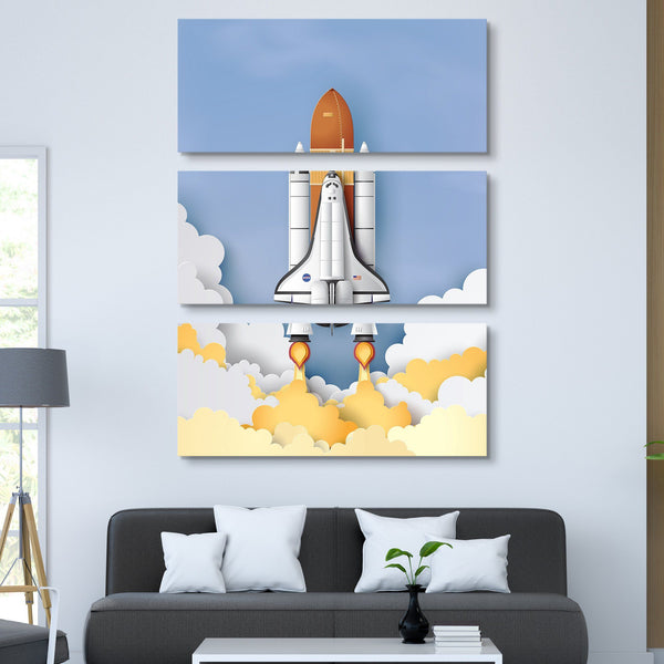 rocket ship wall art 3 piece for kids