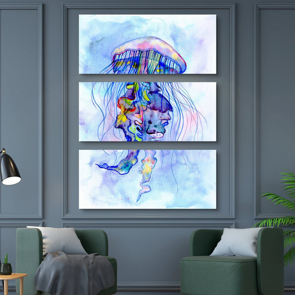3 piece watercolor jellyfish wall art
