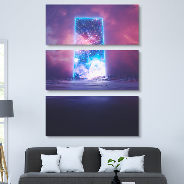 Through The Storm Surrealism Portal to the Universe 3 piece Canvas Print wall art