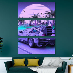 Delorean Back to the Future Canvas Print 3 piece wall art futuristic car