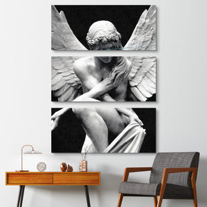 Angel  statue canvas print 3 piece wall art