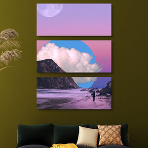 Aaron the Humble - Pink and Blue Skies 3 piece wall art