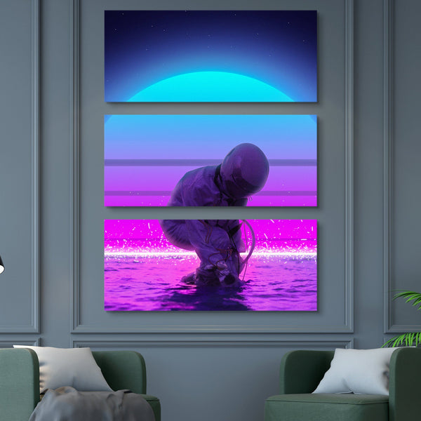 Neon Astronaut Canvas Print 3 piece wall art