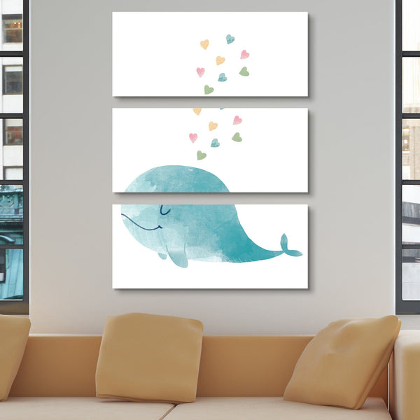 Watercolor whale wall art 3 piece