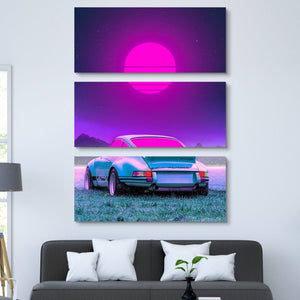 Neon Porsche Canvas Print 3 piece wall art