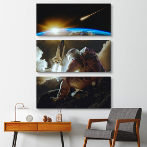 Mickael Riguard - Astronaut staring at the earth 3 piece  wall art