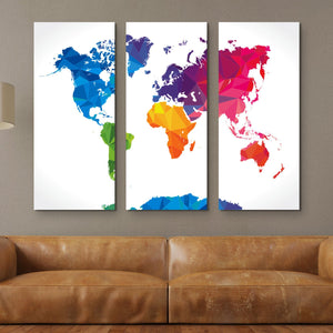 3 piece colorful world map wall art