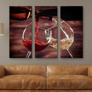White and Red Wine Pouring wall art 3 piece