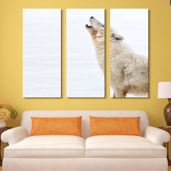 3 piece Arctic Wolf Howling wall art