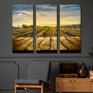 3 piece Wooden Table in a Vineyard wall art