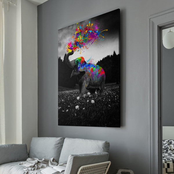 Mickael Riguard - Elephant splashing watercolor paints living room  wall art