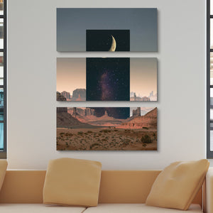 Aaron the Humble - Rising desert moon 3 piece wall art