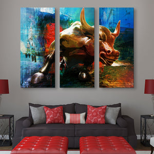 3 piece Charging Bull wall art