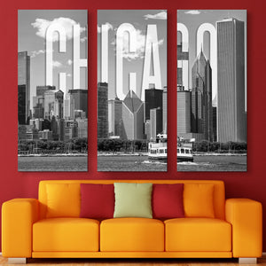Chicago Skyline Monochrome 3 piece wall art