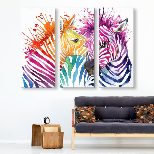 3 piece abstract watercolor zebra wall art