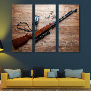 3 piece Airgun in a Wooden Background wall art