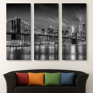 Brooklyn Bridge Monochrome Nightly Impressions  3 piece wall art