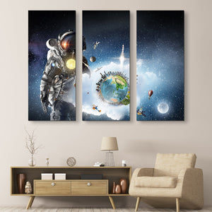 astronaut and earth wall art