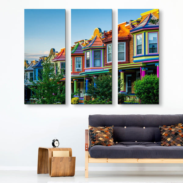 3 piece Colorful Houses wall art