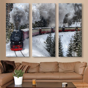 Old Locomotive Train Canvas Print 3 piece wall art