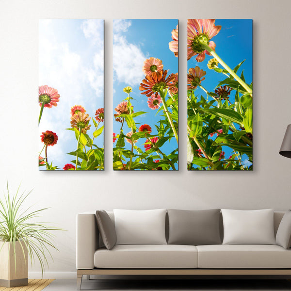 3 piece Flowers Over Blue Sky wall art