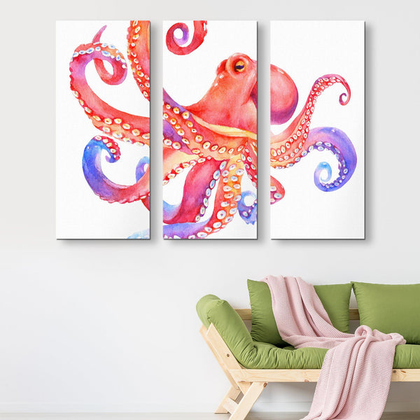Watercolor Octopus wall art 3 piece abstract art