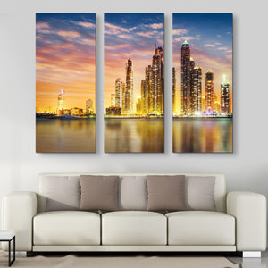 3 piece Dubai Marina Skyline wall art