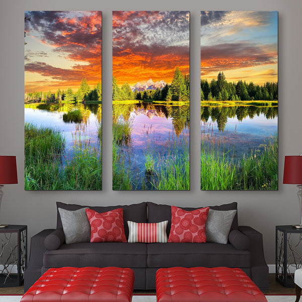 Snake River and Tetons in Wyoming wall art 3 piece
