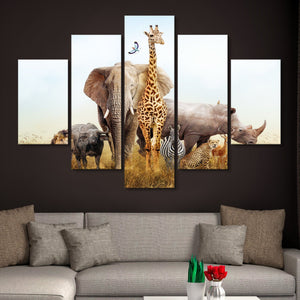 5 piece Animal Herd in the Safari wall art