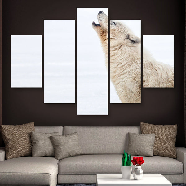 5 piece Arctic Wolf Howling wall art