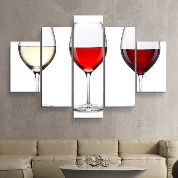 5 piece glass of wine wall art