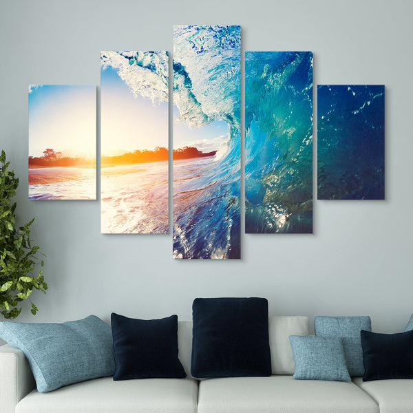 5 piece Blue Ocean Wave wall art