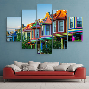 5 piece Colorful Houses wall art
