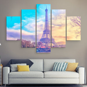 5 piece Romantic Eiffel Tower wall art