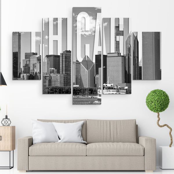 Chicago Skyline Monochrome 5 piece wall art