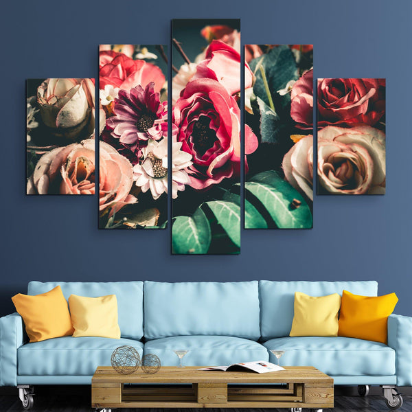 5 piece Retro Floral wall art