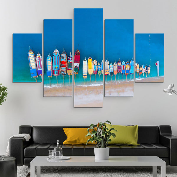 5 piece Colorful Mediterranean Boats wall art