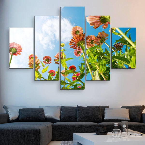 5 piece Flowers Over Blue Sky wall art