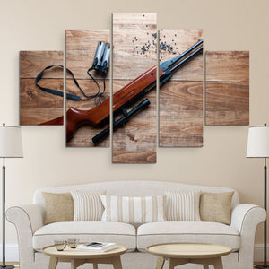 5 piece Airgun in a Wooden Background wall art