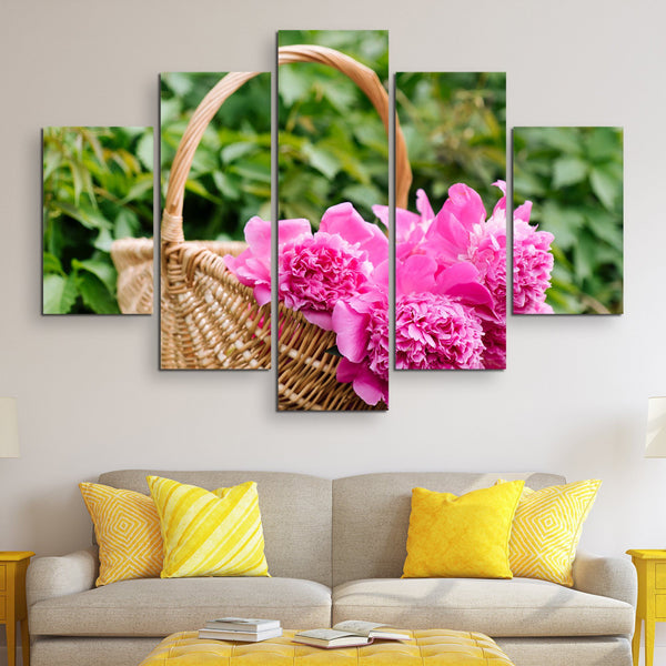 5 piece Peonies In A Basket wall art