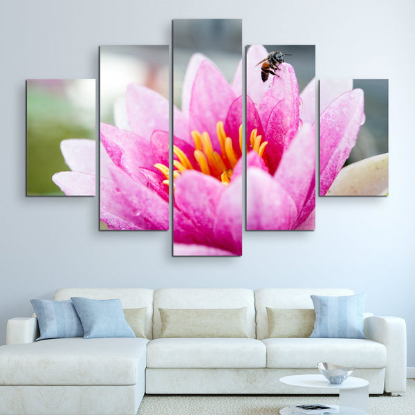 5 piece Lotus And A Bee wall art
