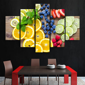 5 piece Sliced Fresh Fruits wall art