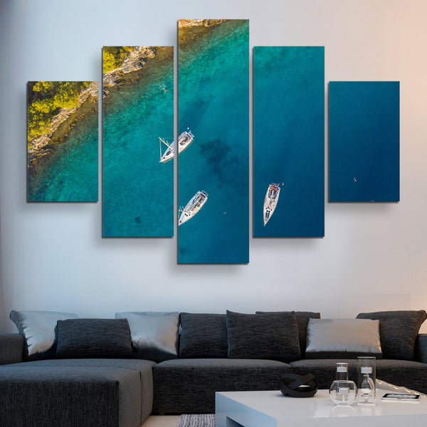 5 piece Aerial View of Sailing Boats wall art