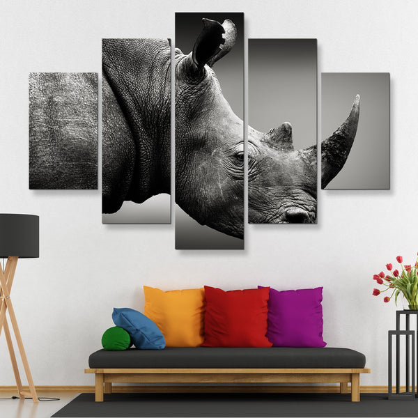 5 piece Rhinoceros Monochrome wall art