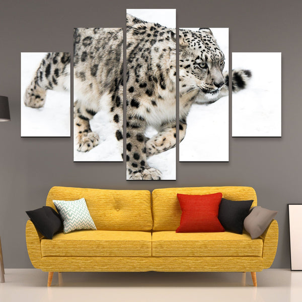5 piece Leopard in Snow wall art